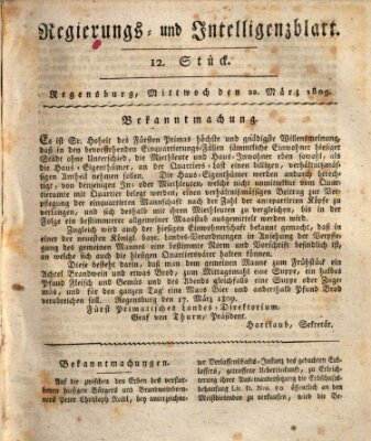 Regierungs- und Intelligenzblatt (Regensburger Wochenblatt) Mittwoch 22. März 1809