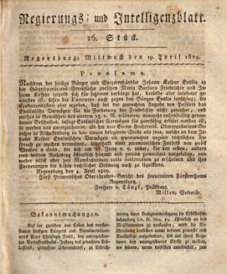 Regierungs- und Intelligenzblatt (Regensburger Wochenblatt) Mittwoch 19. April 1809