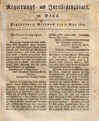 Regierungs- und Intelligenzblatt (Regensburger Wochenblatt) Mittwoch 3. Mai 1809