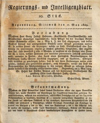 Regierungs- und Intelligenzblatt (Regensburger Wochenblatt) Mittwoch 17. Mai 1809