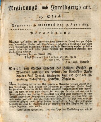 Regierungs- und Intelligenzblatt (Regensburger Wochenblatt) Mittwoch 21. Juni 1809