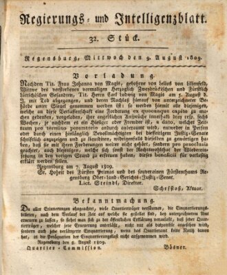 Regierungs- und Intelligenzblatt (Regensburger Wochenblatt) Mittwoch 9. August 1809