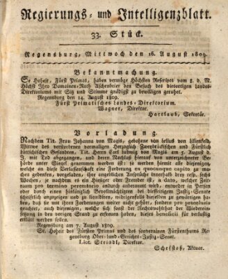 Regierungs- und Intelligenzblatt (Regensburger Wochenblatt) Mittwoch 16. August 1809