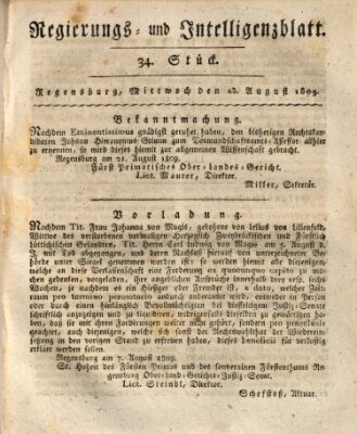 Regierungs- und Intelligenzblatt (Regensburger Wochenblatt) Mittwoch 23. August 1809