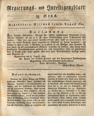 Regierungs- und Intelligenzblatt (Regensburger Wochenblatt) Mittwoch 30. August 1809