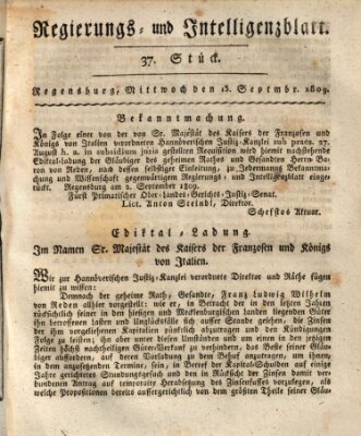 Regierungs- und Intelligenzblatt (Regensburger Wochenblatt) Mittwoch 13. September 1809