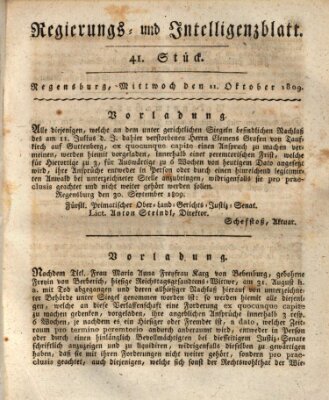 Regierungs- und Intelligenzblatt (Regensburger Wochenblatt) Mittwoch 11. Oktober 1809