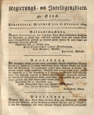 Regierungs- und Intelligenzblatt (Regensburger Wochenblatt) Mittwoch 18. Oktober 1809