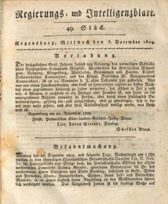 Regierungs- und Intelligenzblatt (Regensburger Wochenblatt) Mittwoch 6. Dezember 1809