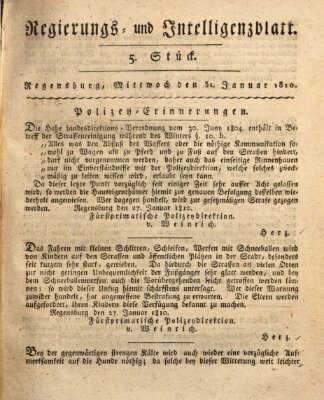 Regierungs- und Intelligenzblatt (Regensburger Wochenblatt) Mittwoch 31. Januar 1810