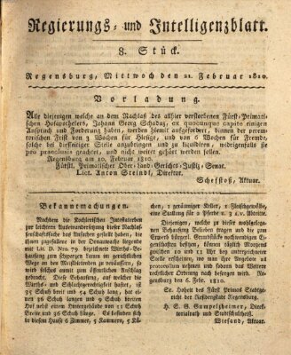 Regierungs- und Intelligenzblatt (Regensburger Wochenblatt) Mittwoch 21. Februar 1810