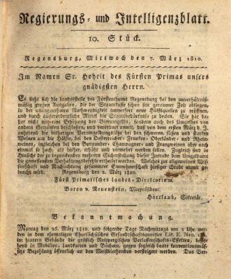 Regierungs- und Intelligenzblatt (Regensburger Wochenblatt) Mittwoch 7. März 1810