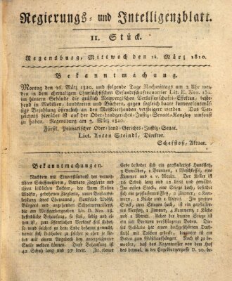 Regierungs- und Intelligenzblatt (Regensburger Wochenblatt) Mittwoch 14. März 1810