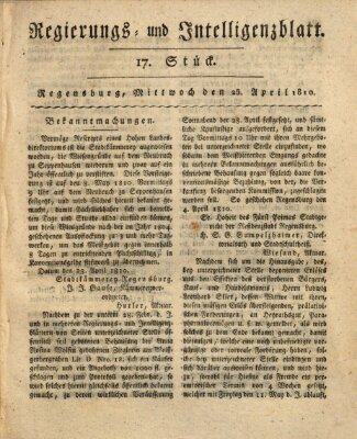 Regierungs- und Intelligenzblatt (Regensburger Wochenblatt) Mittwoch 25. April 1810