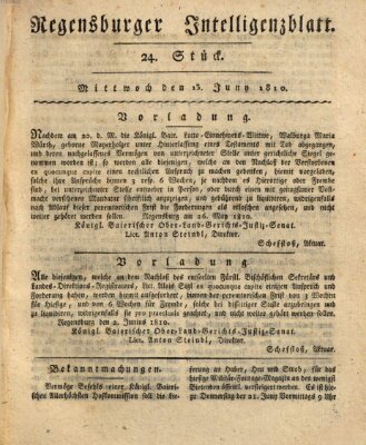 Regensburger Intelligenzblatt (Regensburger Wochenblatt) Mittwoch 13. Juni 1810