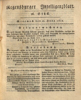 Regensburger Intelligenzblatt (Regensburger Wochenblatt) Mittwoch 27. Juni 1810