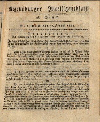 Regensburger Intelligenzblatt (Regensburger Wochenblatt) Mittwoch 11. Juli 1810