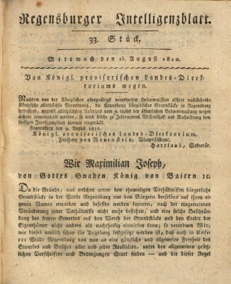 Regensburger Intelligenzblatt (Regensburger Wochenblatt) Mittwoch 15. August 1810