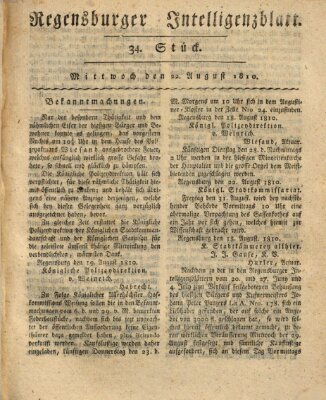 Regensburger Intelligenzblatt (Regensburger Wochenblatt) Mittwoch 22. August 1810