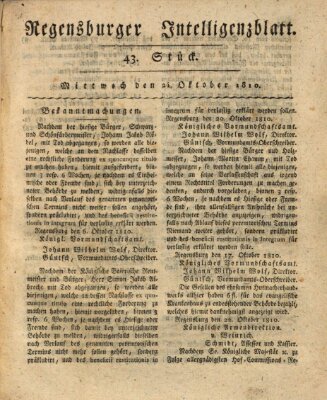 Regensburger Intelligenzblatt (Regensburger Wochenblatt) Mittwoch 24. Oktober 1810