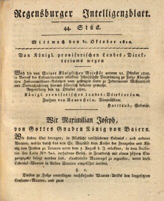 Regensburger Intelligenzblatt (Regensburger Wochenblatt) Mittwoch 31. Oktober 1810