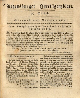 Regensburger Intelligenzblatt (Regensburger Wochenblatt) Mittwoch 7. November 1810