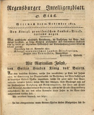 Regensburger Intelligenzblatt (Regensburger Wochenblatt) Mittwoch 21. November 1810