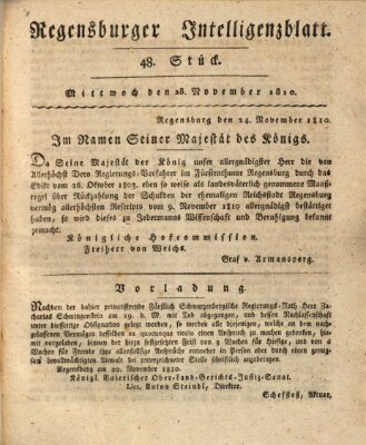 Regensburger Intelligenzblatt (Regensburger Wochenblatt) Mittwoch 28. November 1810