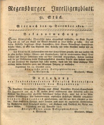 Regensburger Intelligenzblatt (Regensburger Wochenblatt) Mittwoch 19. Dezember 1810