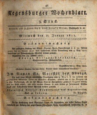 Regensburger Wochenblatt Mittwoch 15. Januar 1817