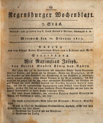 Regensburger Wochenblatt Mittwoch 12. Februar 1817