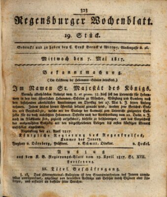 Regensburger Wochenblatt Mittwoch 7. Mai 1817