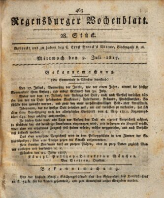 Regensburger Wochenblatt Mittwoch 9. Juli 1817