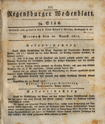 Regensburger Wochenblatt Mittwoch 20. August 1817