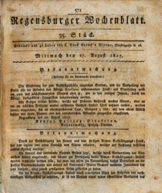 Regensburger Wochenblatt Mittwoch 27. August 1817