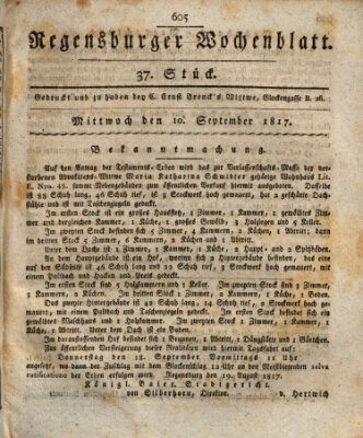 Regensburger Wochenblatt Mittwoch 10. September 1817