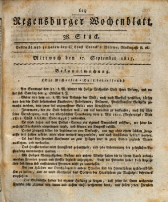 Regensburger Wochenblatt Mittwoch 17. September 1817