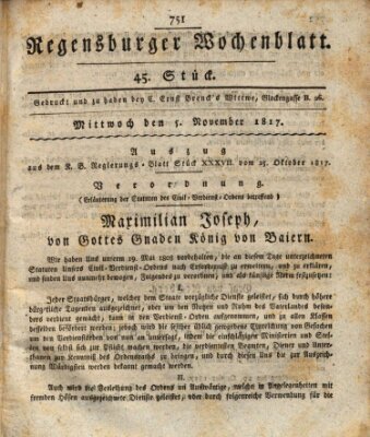 Regensburger Wochenblatt Mittwoch 5. November 1817