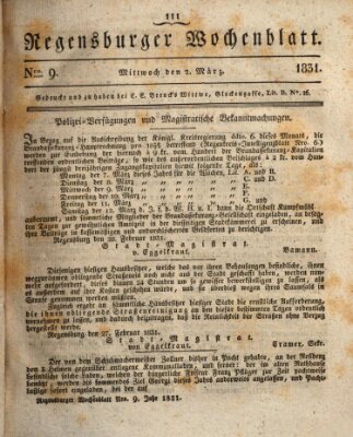 Regensburger Wochenblatt Mittwoch 2. März 1831