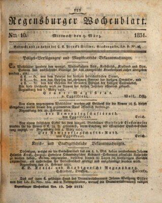 Regensburger Wochenblatt Mittwoch 9. März 1831