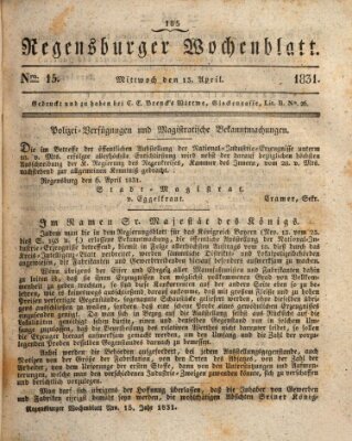 Regensburger Wochenblatt Mittwoch 13. April 1831