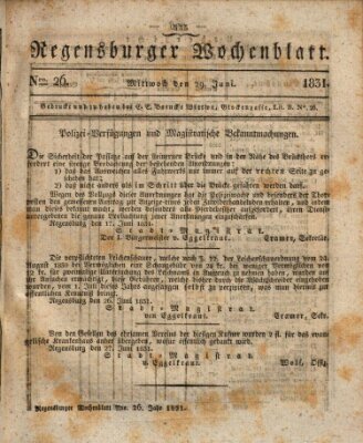 Regensburger Wochenblatt Mittwoch 29. Juni 1831