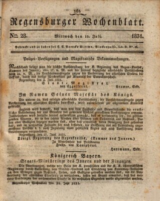 Regensburger Wochenblatt Mittwoch 13. Juli 1831