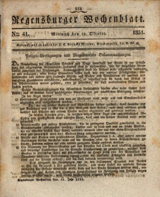 Regensburger Wochenblatt Mittwoch 12. Oktober 1831