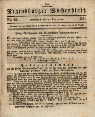 Regensburger Wochenblatt Mittwoch 9. November 1831