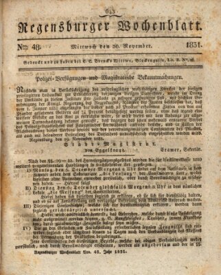 Regensburger Wochenblatt Mittwoch 30. November 1831