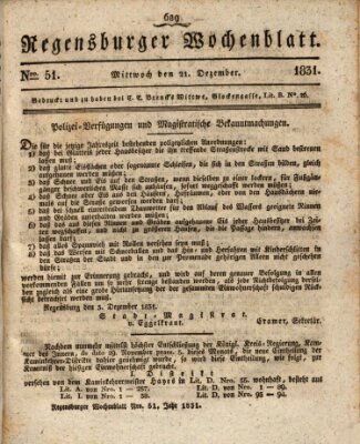 Regensburger Wochenblatt Mittwoch 21. Dezember 1831