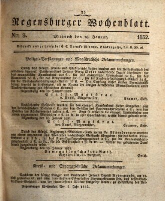 Regensburger Wochenblatt Mittwoch 18. Januar 1832