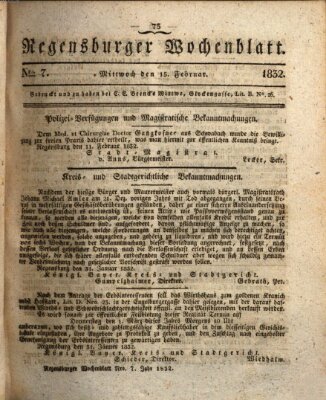 Regensburger Wochenblatt Mittwoch 15. Februar 1832
