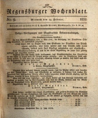 Regensburger Wochenblatt Mittwoch 29. Februar 1832